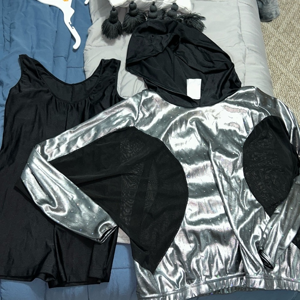 Black and silver metallic hooded dance costume